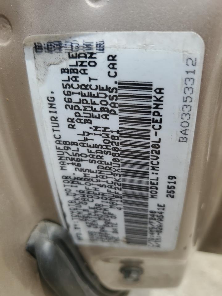 1999 Toyota Camry Le VIN: 4T1BF22K3XU080281 Lot: 63824555