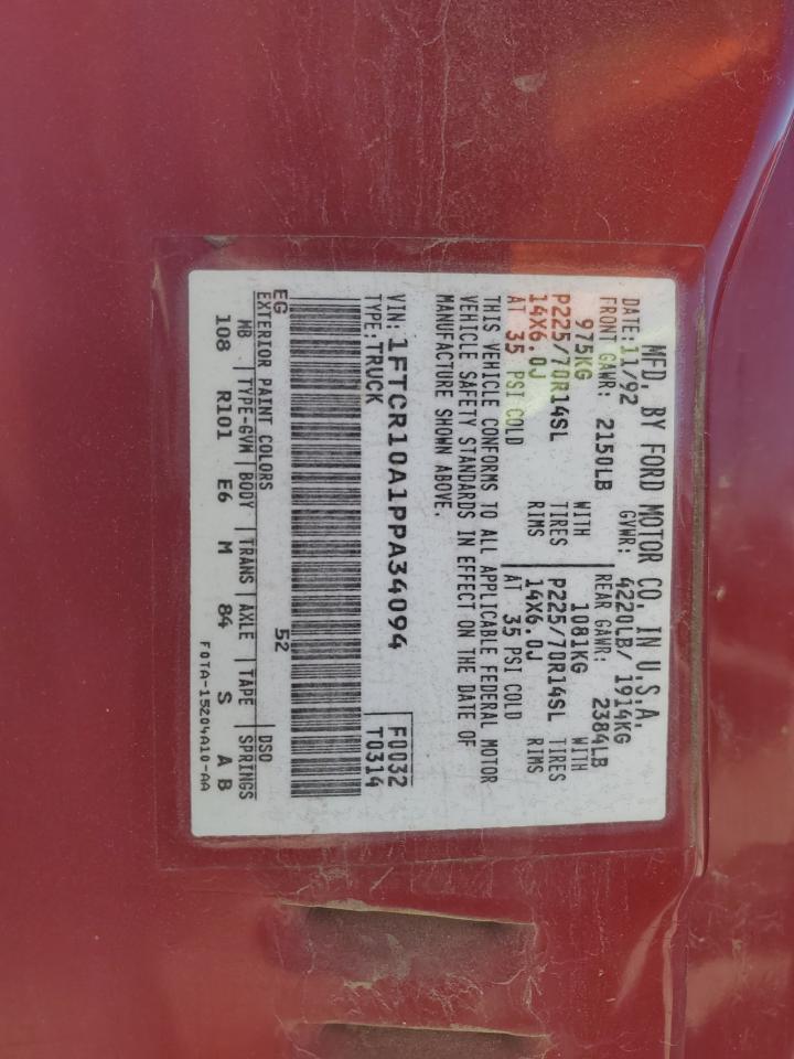 1993 Ford Ranger VIN: 1FTCR10A1PPA34094 Lot: 64761035