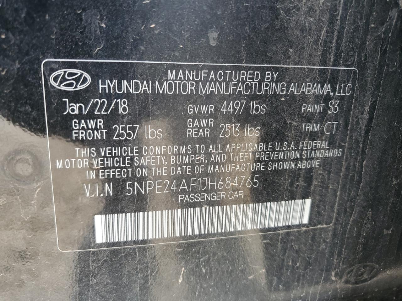 2018 Hyundai Sonata Se VIN: 5NPE24AF1JH684765 Lot: 65399735