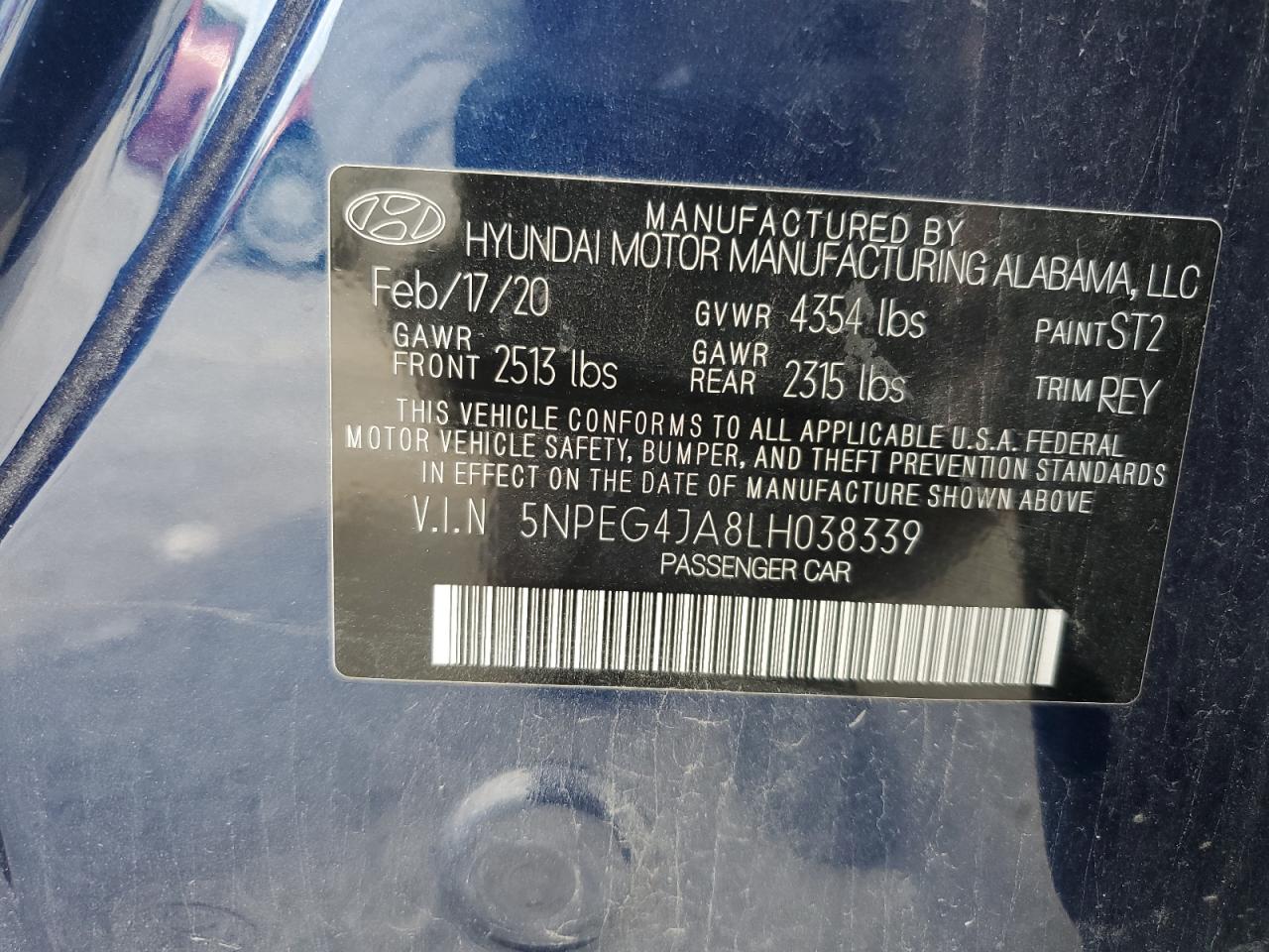 2020 Hyundai Sonata Se VIN: 5NPEG4JA8LH038339 Lot: 65039345