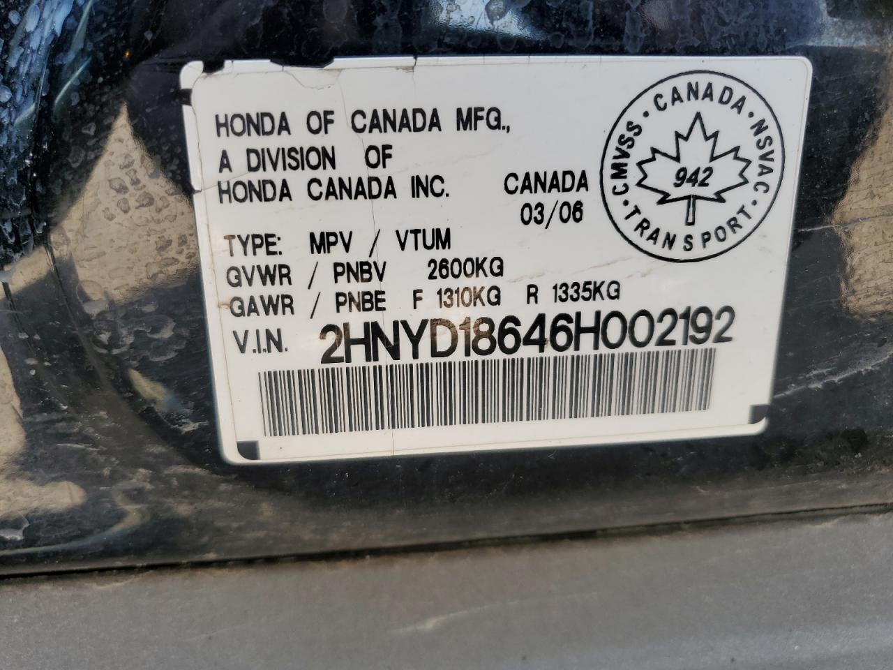 2hnyd18646h002192 2HNYD18646H002192 2006 Acura Mdx Touring