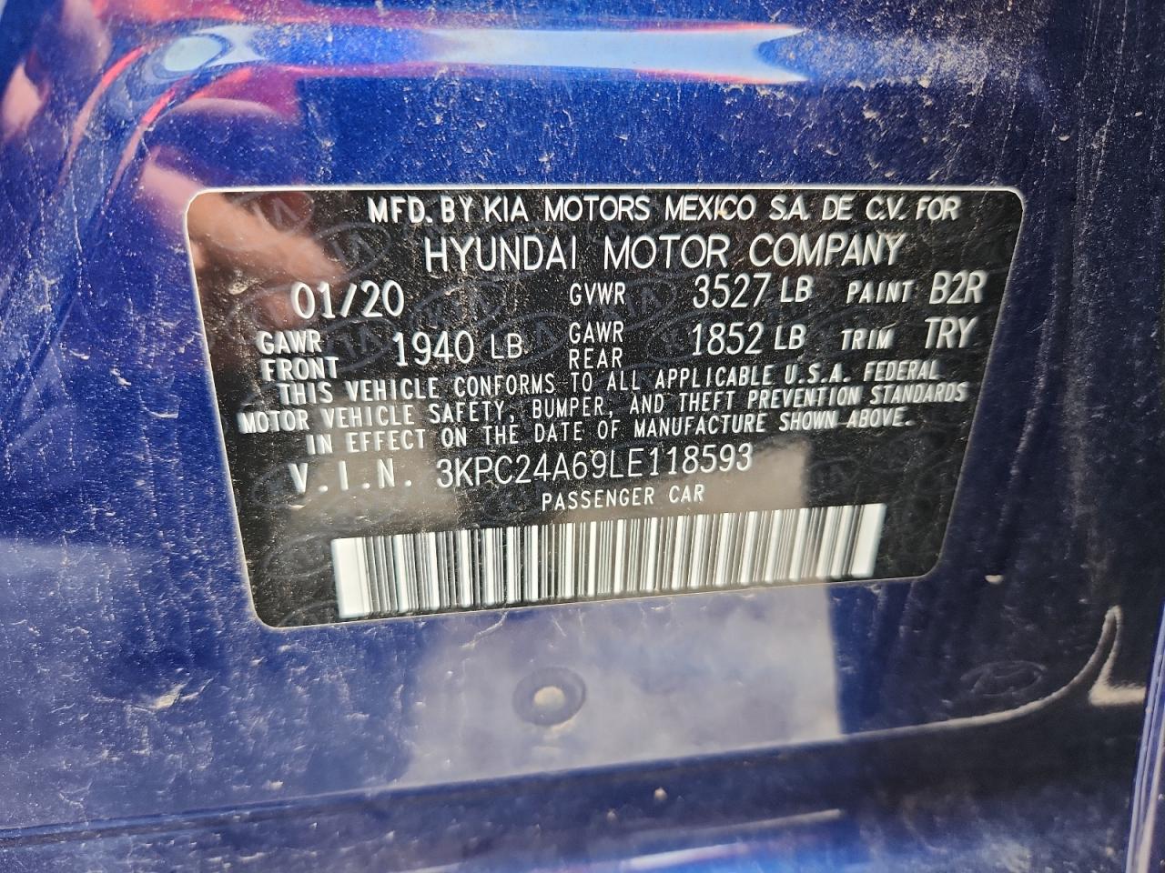 2020 Hyundai Accent Se VIN: 3KPC24A69LE118593 Lot: 63645505