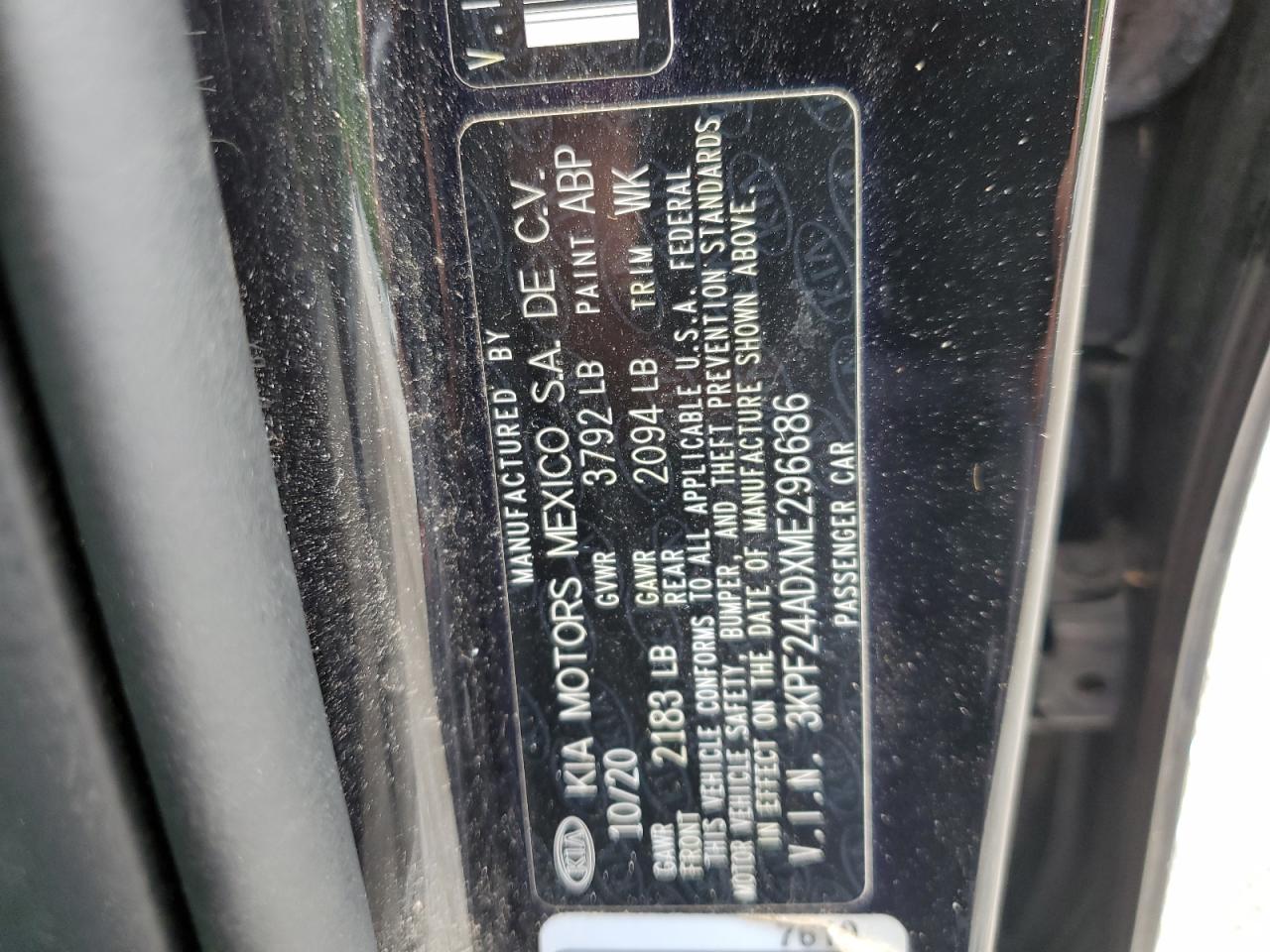 2021 Kia Forte Fe VIN: 3KPF24ADXME296686 Lot: 63025345