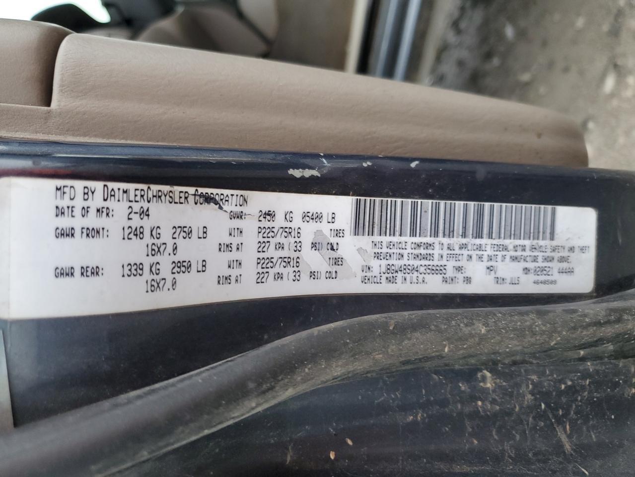 2004 Jeep Grand Cherokee Laredo VIN: 1J8GW48S04C356665 Lot: 65214005