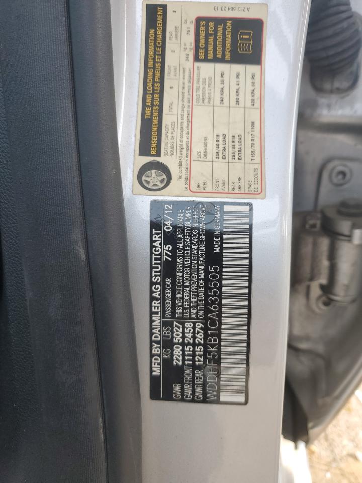 2012 Mercedes-Benz E 350 VIN: WDDHF5KB1CA635505 Lot: 65792365