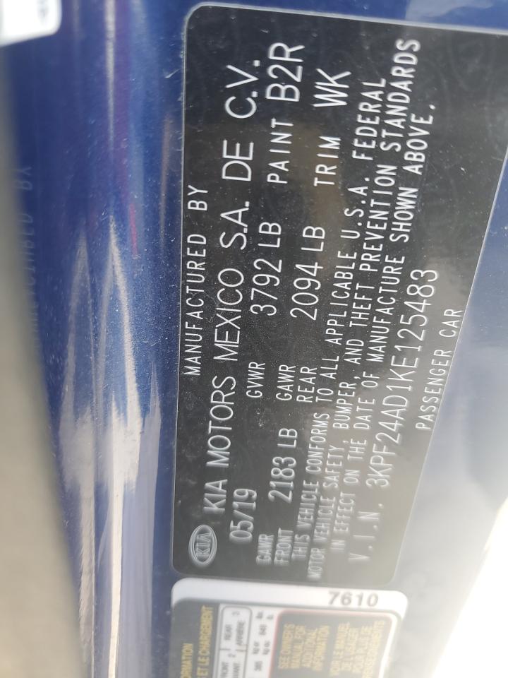 2019 Kia Forte Fe VIN: 3KPF24AD1KE125483 Lot: 64646455