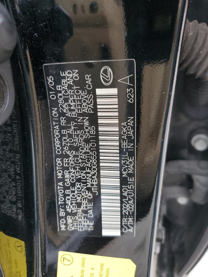2005 Lexus Es 330 VIN: JTHBA30G855101185 Lot: 64767405