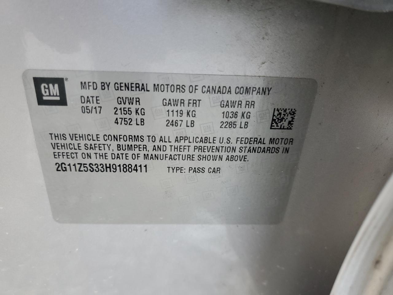 2017 Chevrolet Impala Ls VIN: 2G11Z5S33H9188411 Lot: 64629985