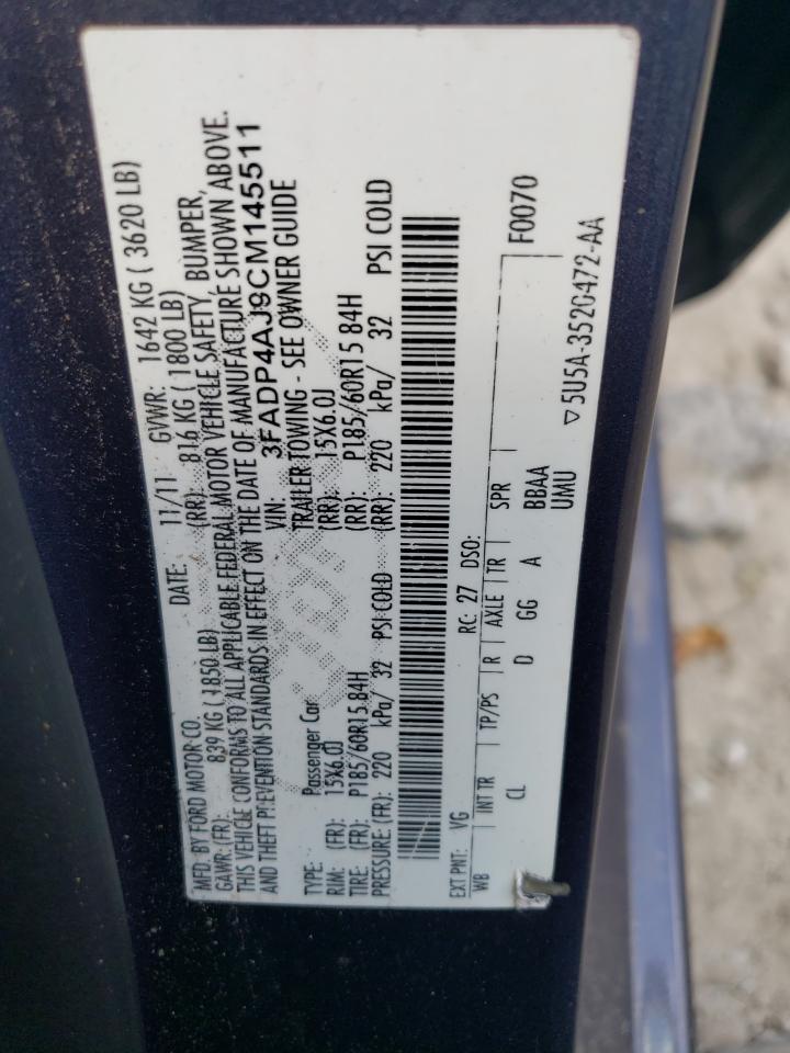 2012 Ford Fiesta S VIN: 3FADP4AJ9CM145511 Lot: 61825705