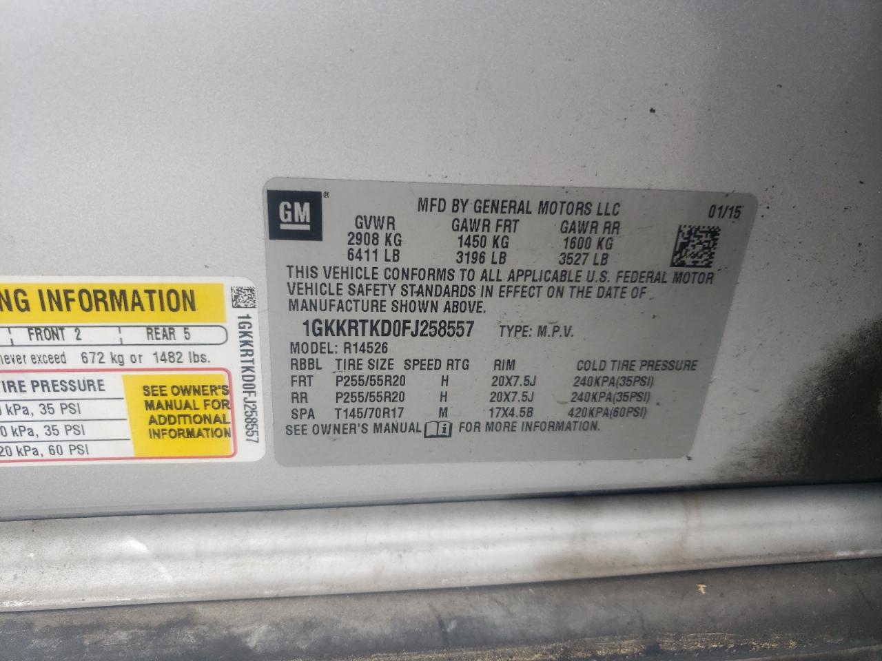 1gkkrtkd0fj258557 1GKKRTKD0FJ258557 2015 GMC Acadia Denali
