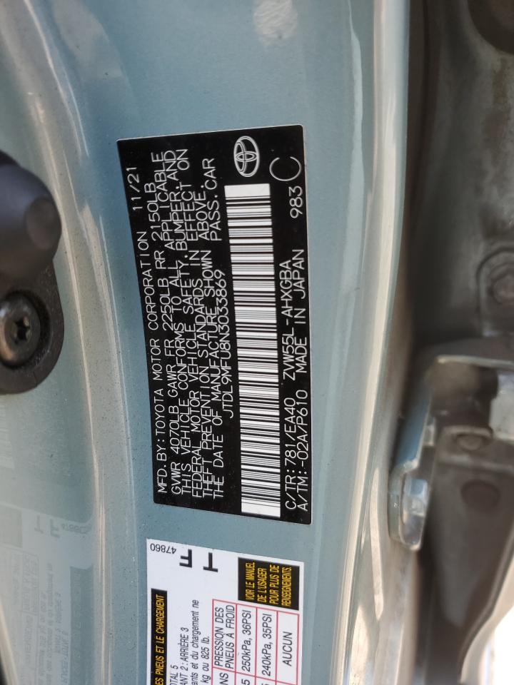 2022 Toyota Prius Le VIN: JTDL9MFU8N3033869 Lot: 66738055