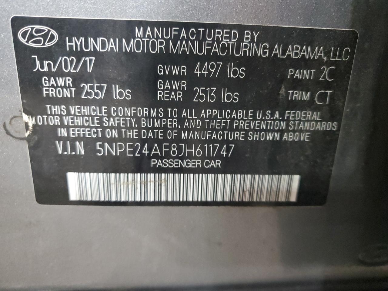 2018 Hyundai Sonata Se VIN: 5NPE24AF8JH611747 Lot: 63620175