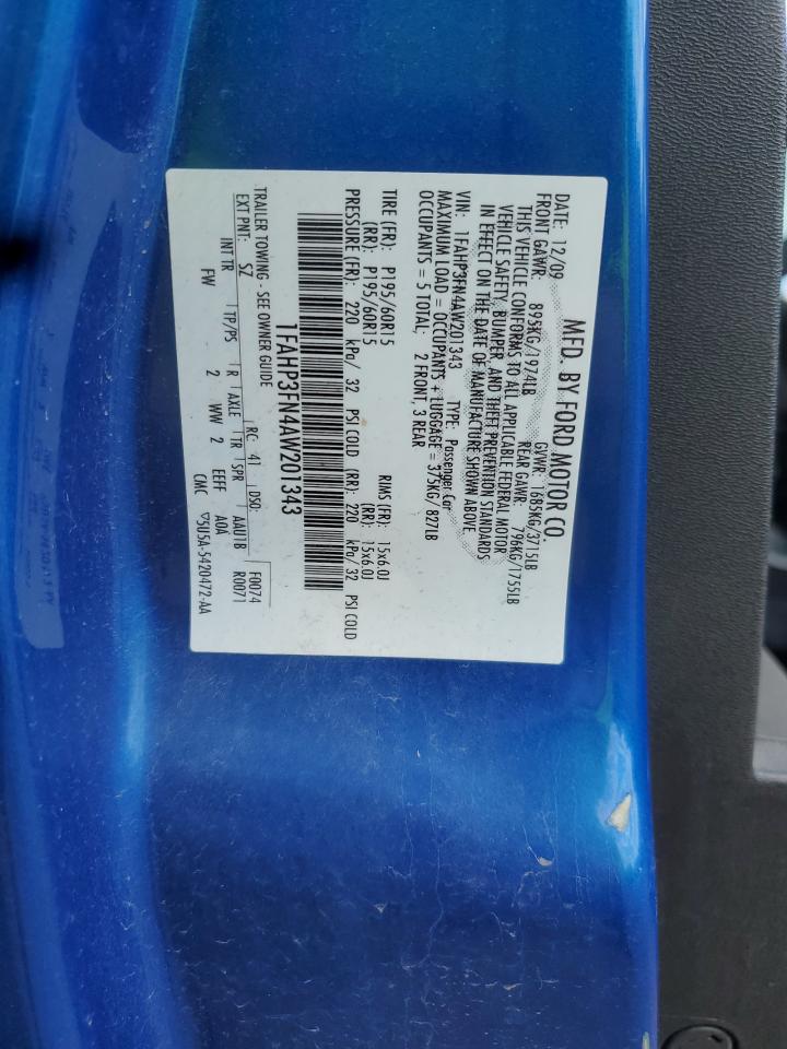 2010 Ford Focus Se VIN: 1FAHP3FN4AW201343 Lot: 65350495