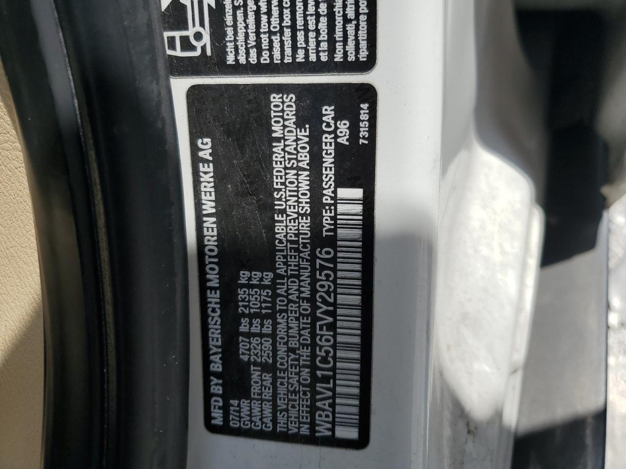 2015 BMW X1 xDrive28I VIN: WBAVL1C56FVY29576 Lot: 64216685