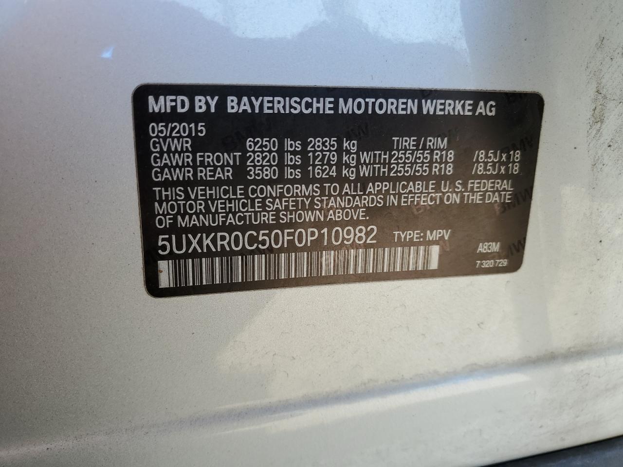2015 BMW X5 xDrive35I VIN: 5UXKR0C50F0P10982 Lot: 63501295