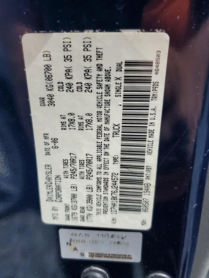 2006 Dodge Ram 1500 St VIN: 1D7HA18K76J244572 Lot: 63276425
