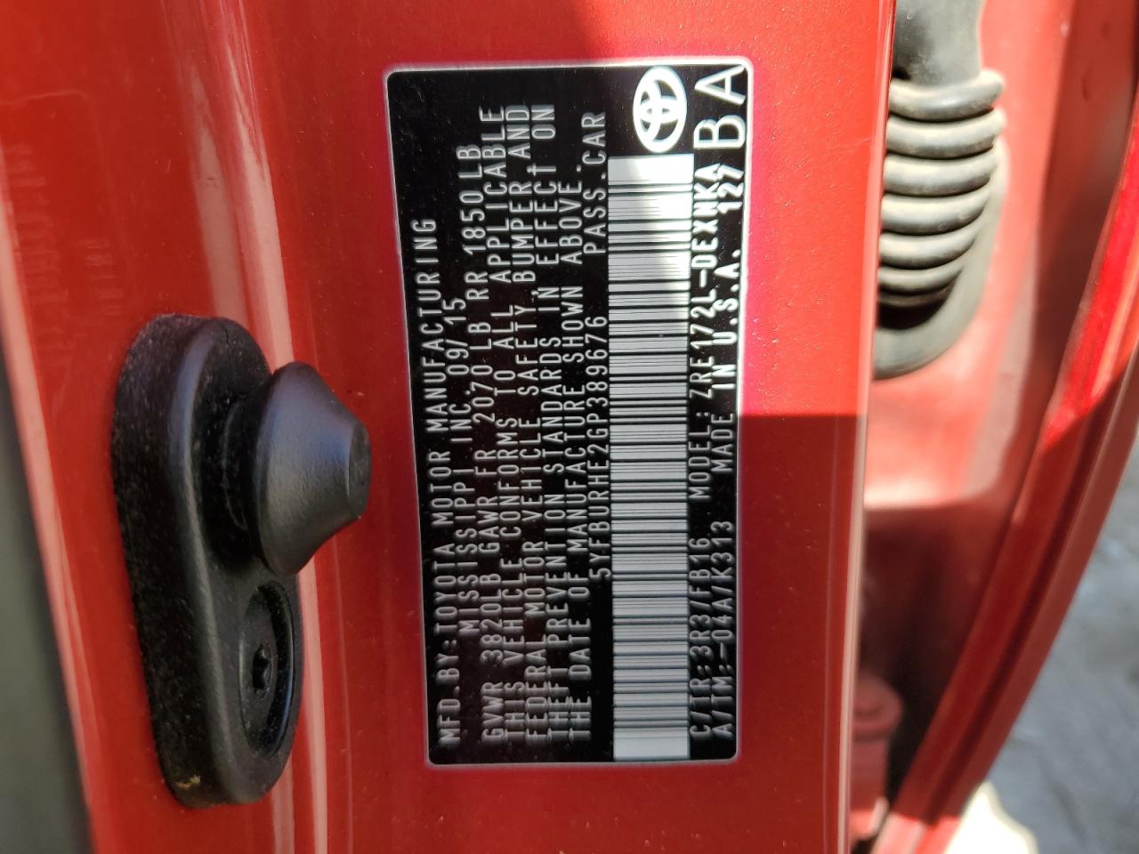 5yfburhe2gp389676 5YFBURHE2GP389676 2016 Toyota Corolla L