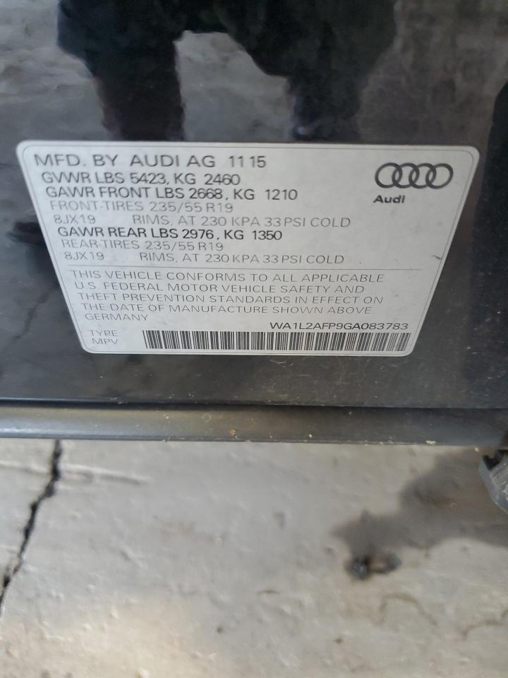 2016 Audi Q5 Premium Plus VIN: WA1L2AFP9GA083783 Lot: 66103735