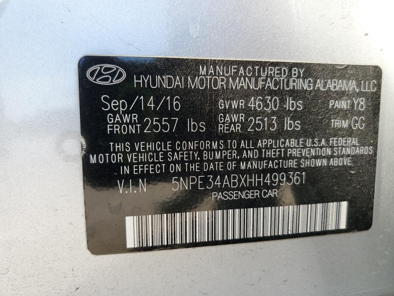 2017 Hyundai Sonata Sport VIN: 5NPE34ABXHH499361 Lot: 64164875