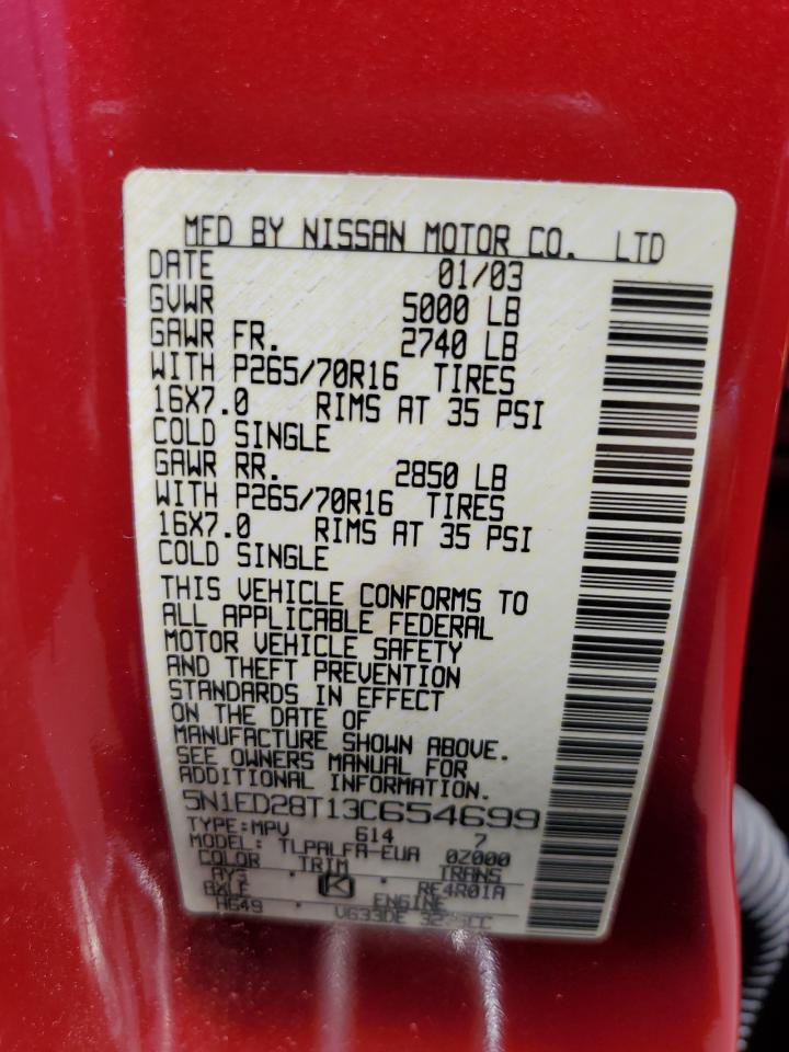 5n1ed28t13c654699 5N1ED28T13C654699 2003 Nissan Xterra Xe