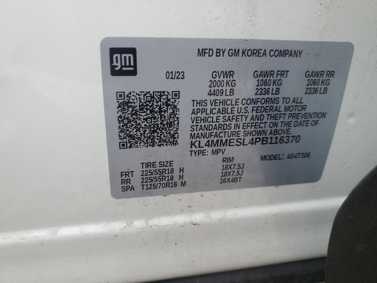 2023 Buick Encore Gx Select VIN: KL4MMESL4PB116370 Lot: 63910515