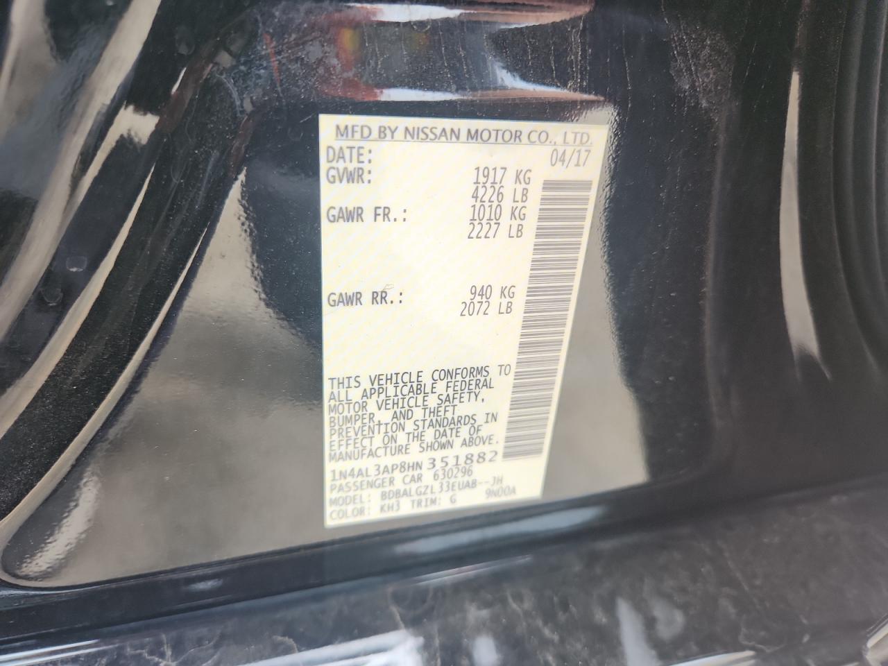 2017 Nissan Altima 2.5 VIN: 1N4AL3AP8HN351882 Lot: 65463285