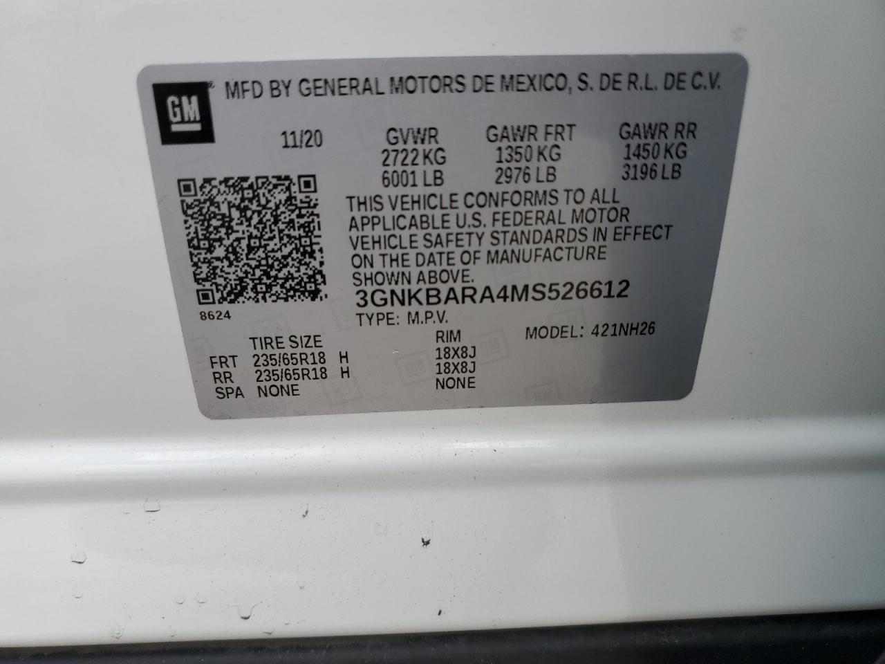 3gnkbara4ms526612 3GNKBARA4MS526612 2021 Chevrolet Blazer L