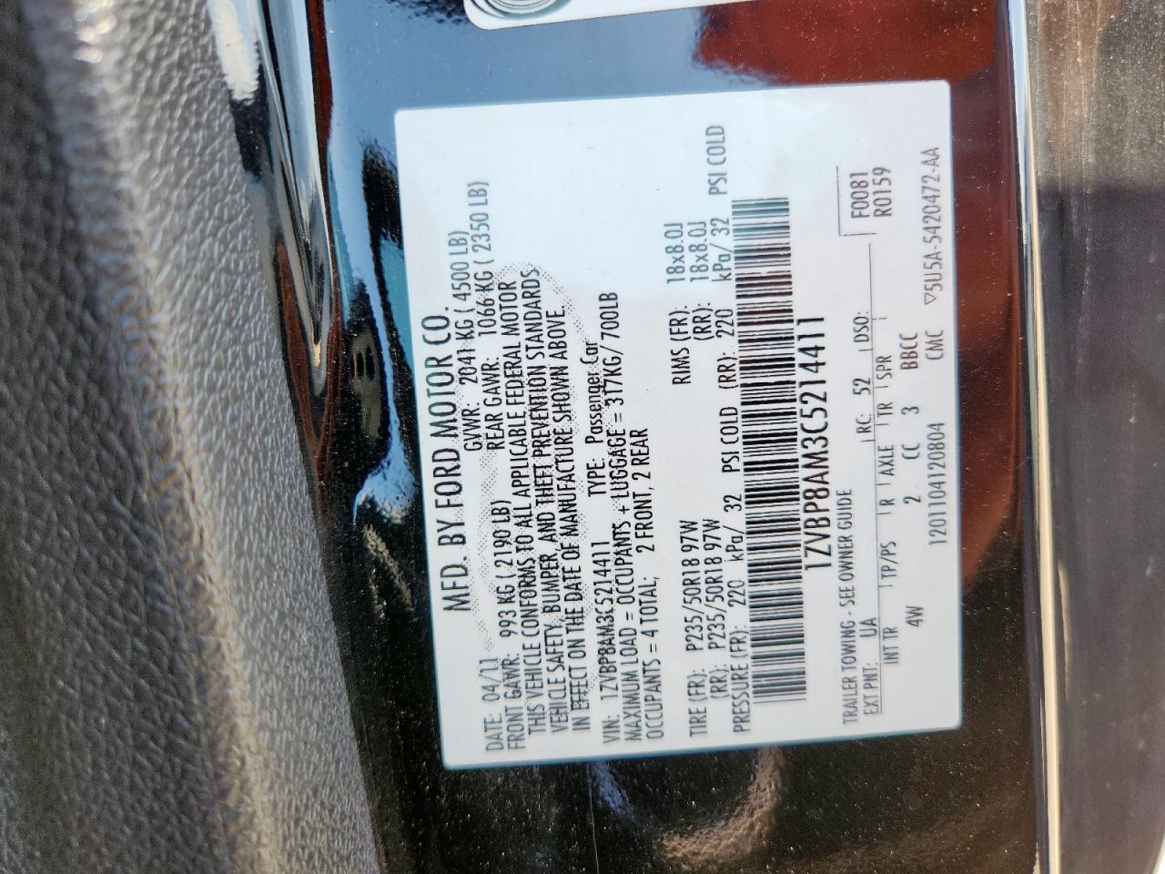 2012 Ford Mustang VIN: 1ZVBP8AM3C5214411 Lot: 64656115