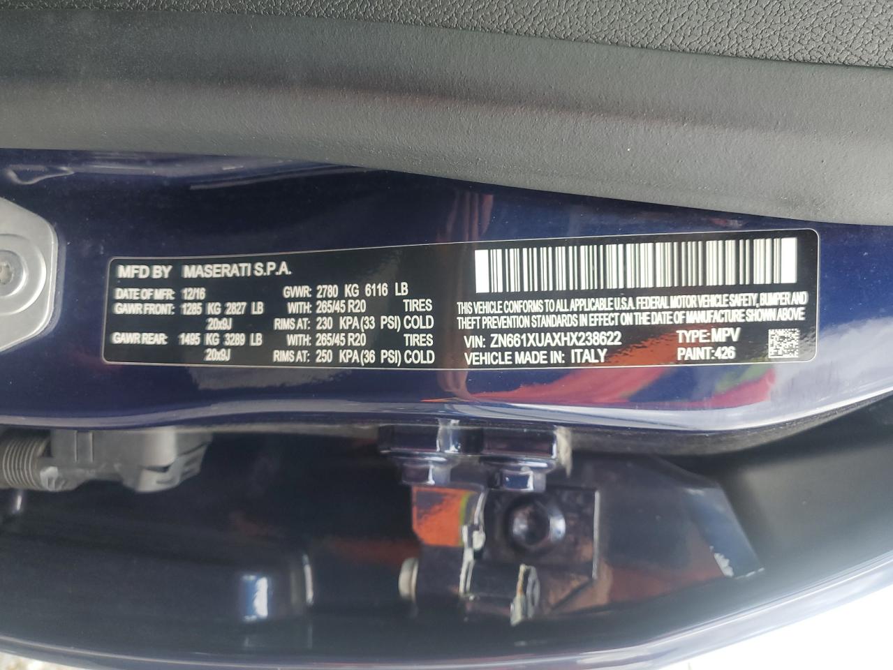 zn661xuaxhx238622 ZN661XUAXHX238622 2017 Maserati Levante