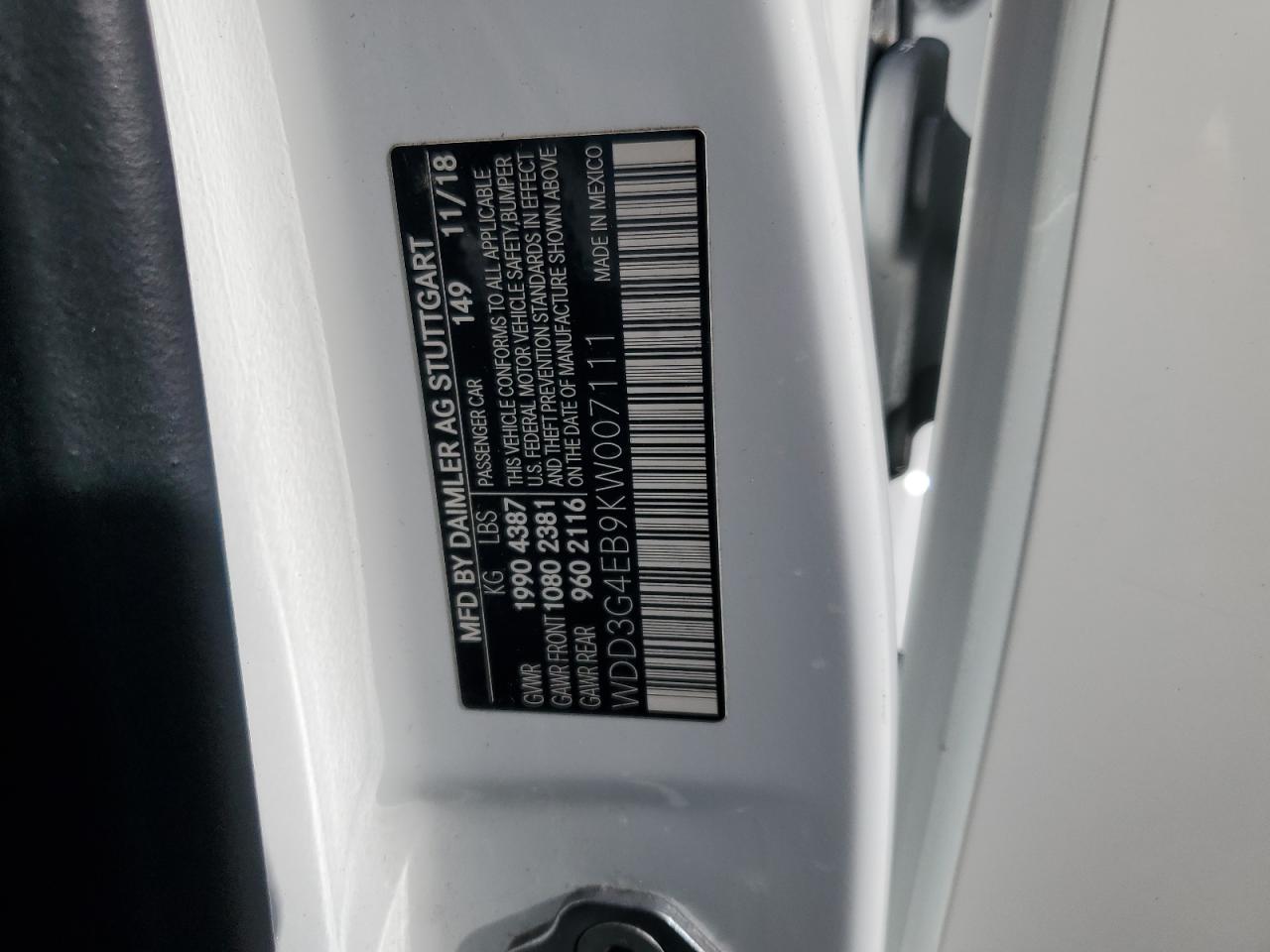 2019 Mercedes-Benz A 220 VIN: WDD3G4EB9KW007111 Lot: 63599335