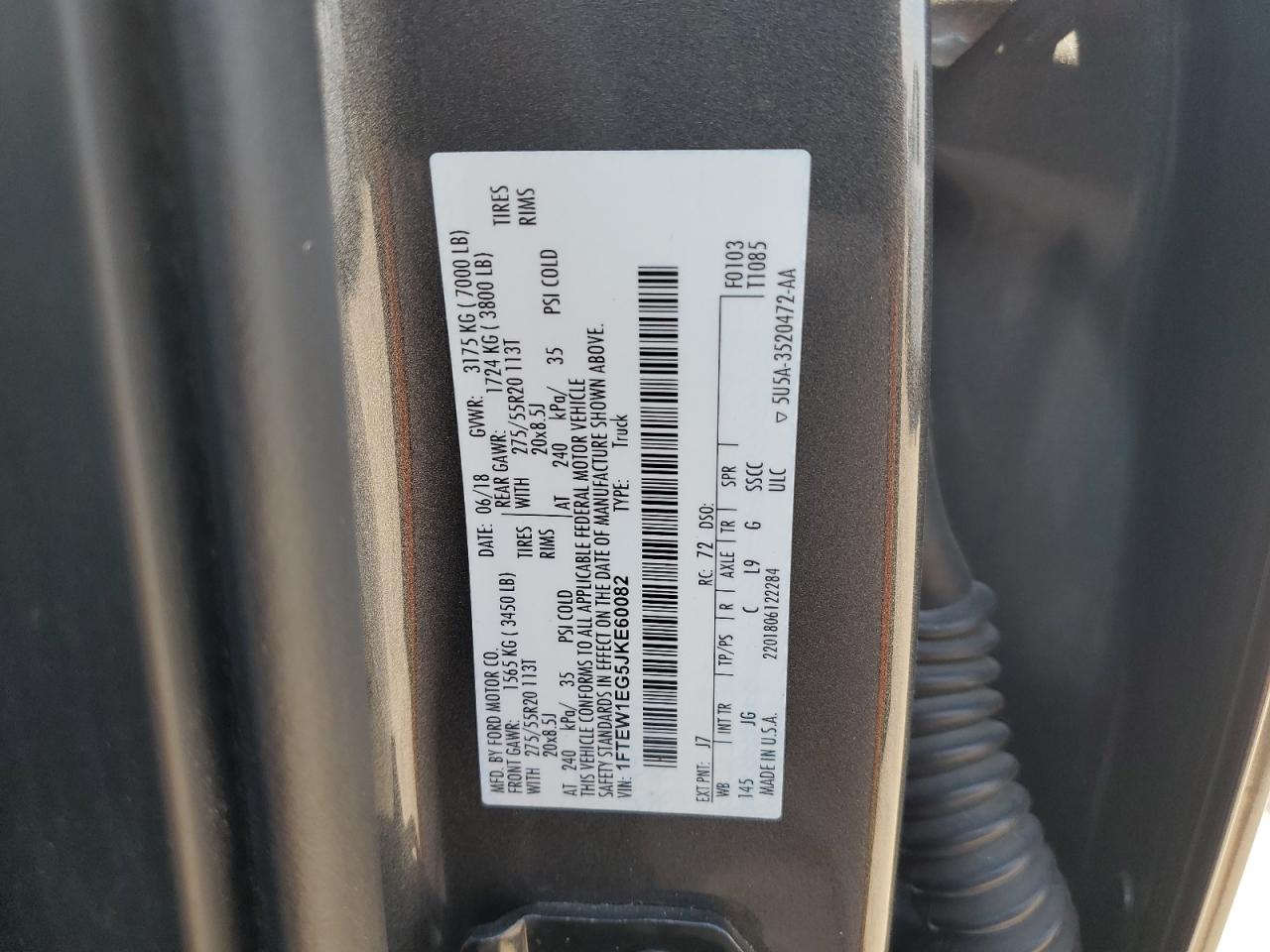 2018 Ford F150 Supercrew VIN: 1FTEW1EG5JKE60082 Lot: 63515845