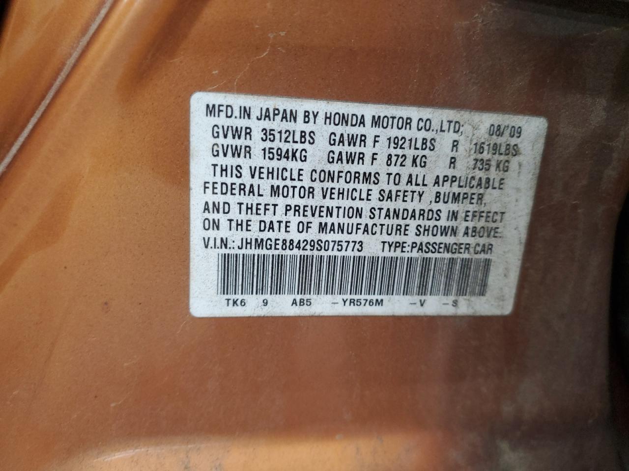 2009 Honda Fit Sport VIN: JHMGE88429S075773 Lot: 65172265