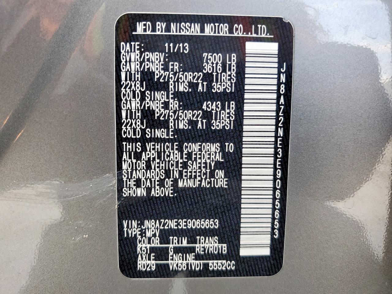 2014 Infiniti Qx80 VIN: JN8AZ2NE3E9065653 Lot: 64653925