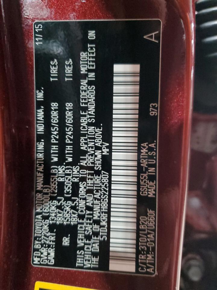 2016 Toyota Highlander Xle VIN: 5TDJKRFH8GS225807 Lot: 66722955