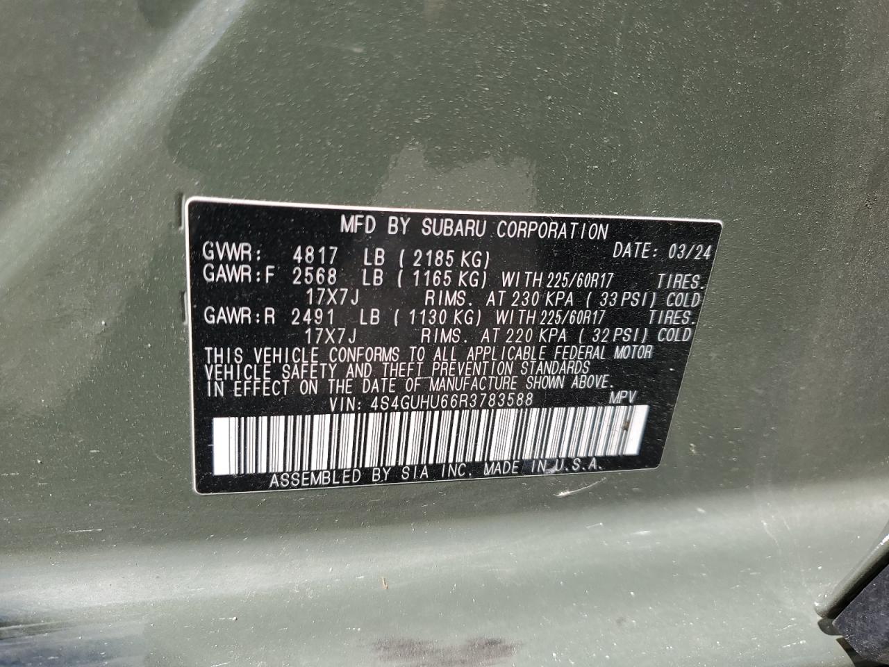 2024 Subaru Crosstrek Wilderness VIN: 4S4GUHU66R3783588 Lot: 65247335
