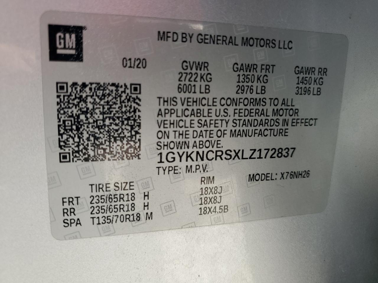 2020 Cadillac Xt5 Premium Luxury VIN: 1GYKNCRSXLZ172837 Lot: 63922225