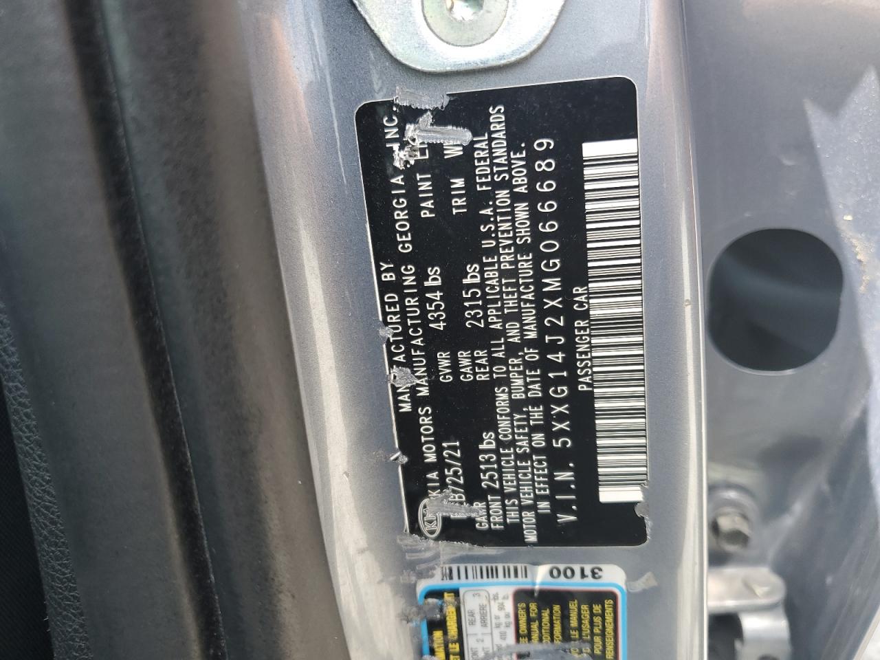 2021 Kia K5 Lxs VIN: 5XXG14J2XMG066689 Lot: 63370845