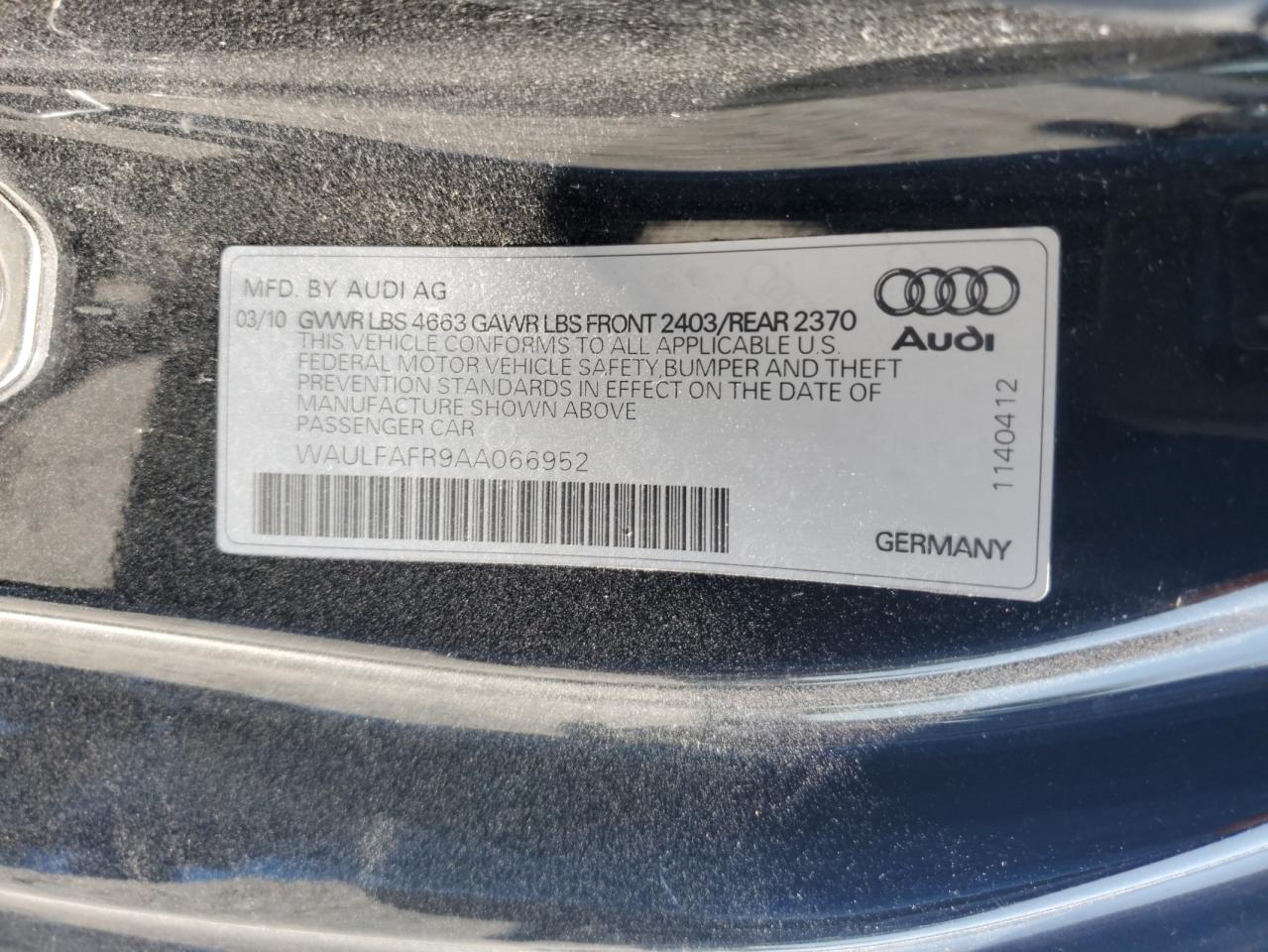 2010 Audi A5 Premium Plus VIN: WAULFAFR9AA066952 Lot: 64237235