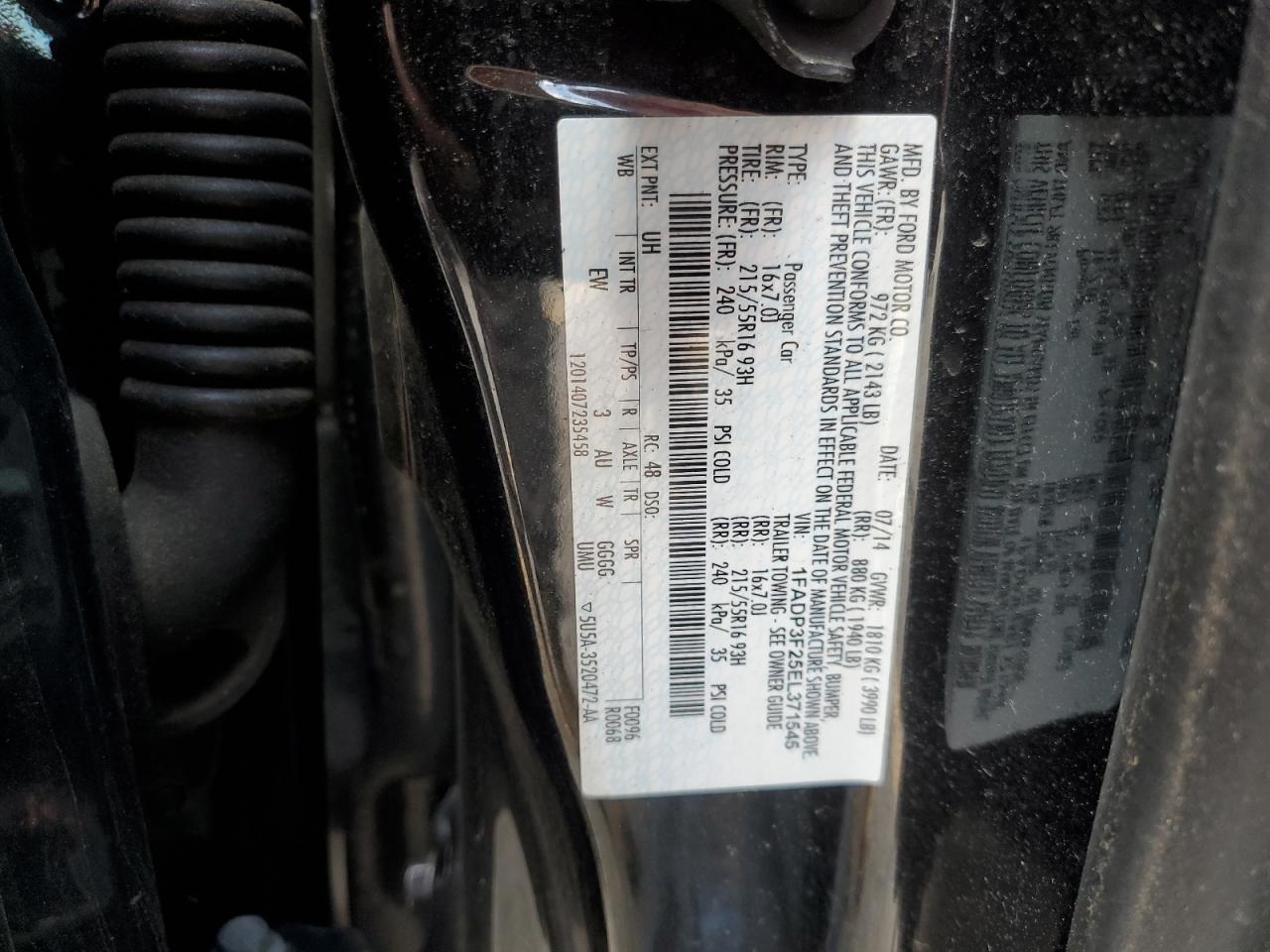 2014 Ford Focus Se VIN: 1FADP3F25EL371545 Lot: 65462145