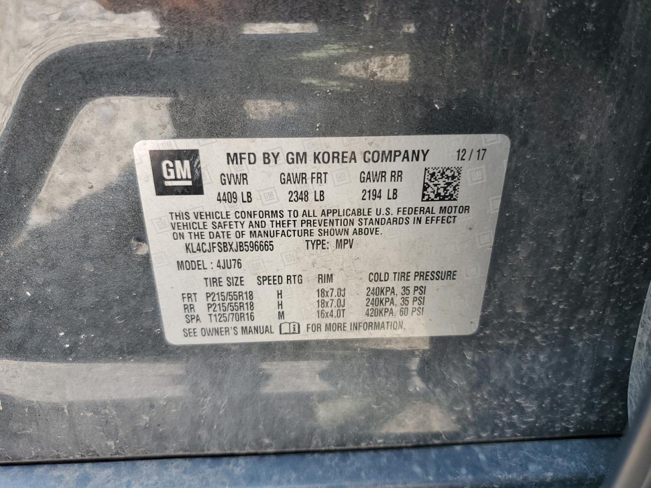 2018 Buick Encore Preferred Ii VIN: KL4CJFSBXJB596665 Lot: 67027595