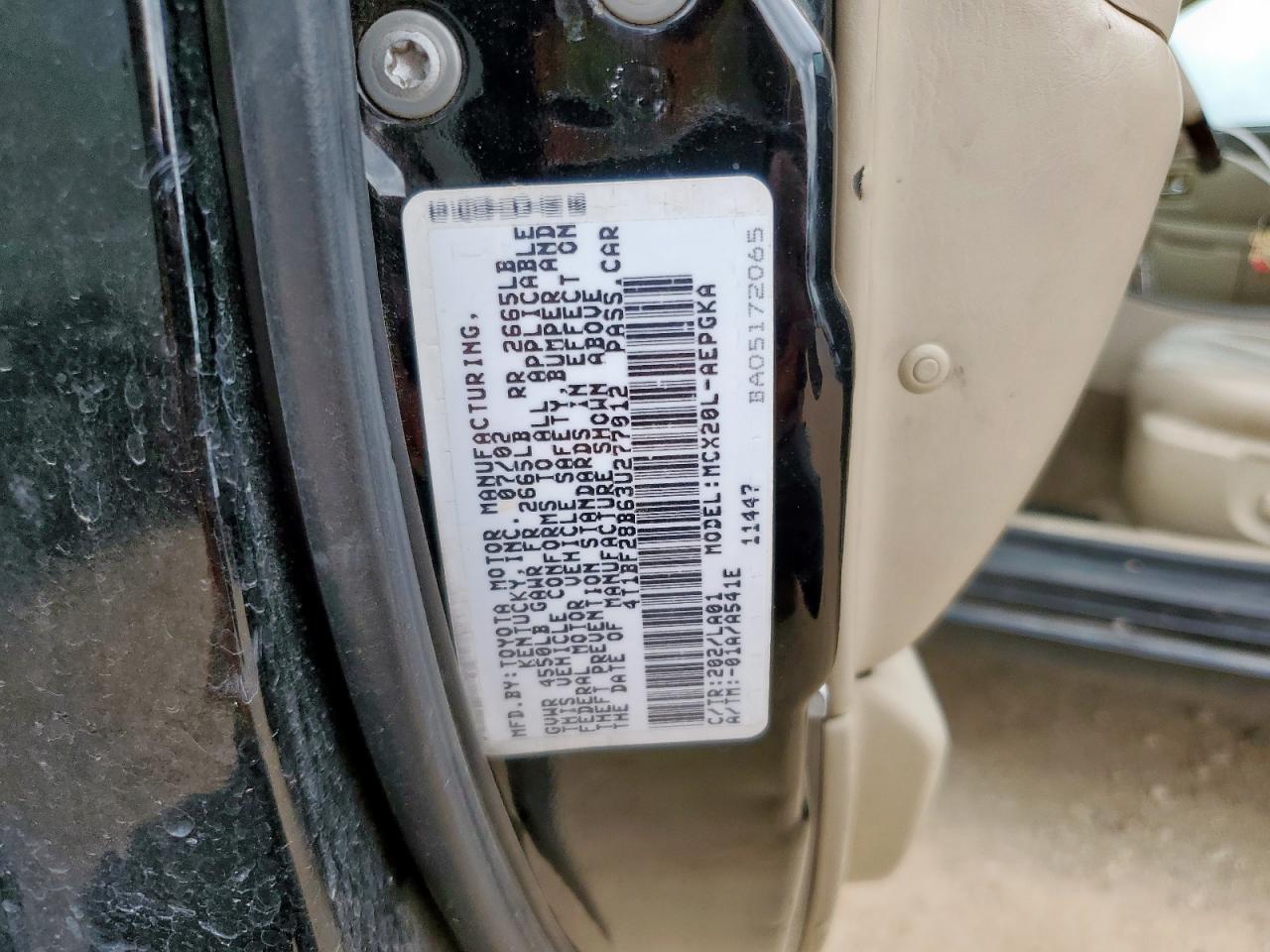 2003 Toyota Avalon Xl VIN: 4T1BF28B63U277012 Lot: 62583995