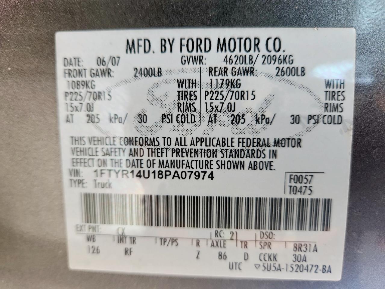 2008 Ford Ranger Super Cab VIN: 1FTYR14U18PA07974 Lot: 63442355