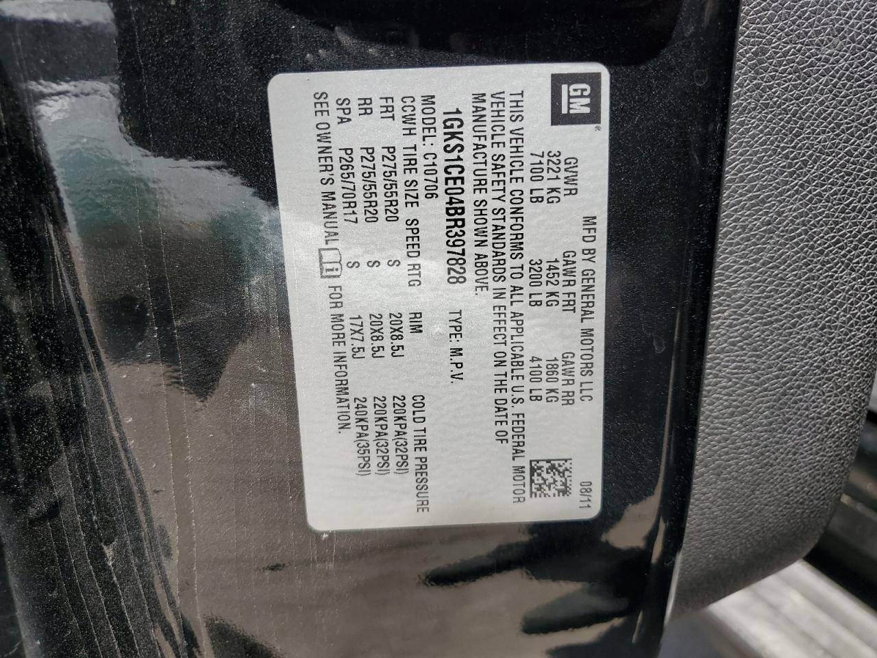 2011 GMC Yukon Slt VIN: 1GKS1CE04BR397828 Lot: 64226905