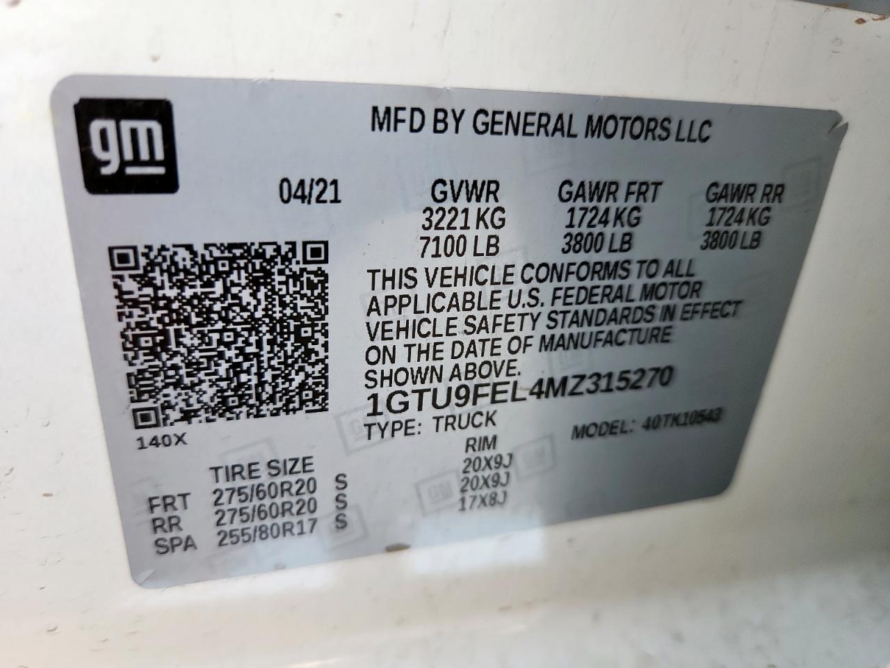 2021 GMC Sierra K1500 Denali VIN: 1GTU9FEL4MZ315270 Lot: 64784765