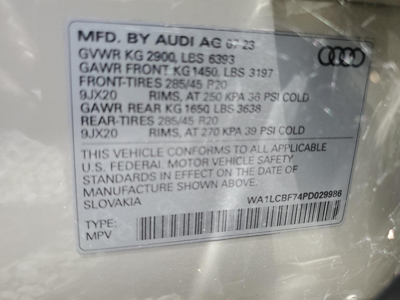 2023 Audi Q7 Premium Plus VIN: WA1LCBF74PD029986 Lot: 64547085