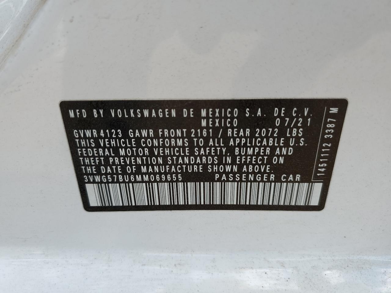 2021 Volkswagen Jetta Sel Premium VIN: 3VWG57BU6MM069655 Lot: 64284545