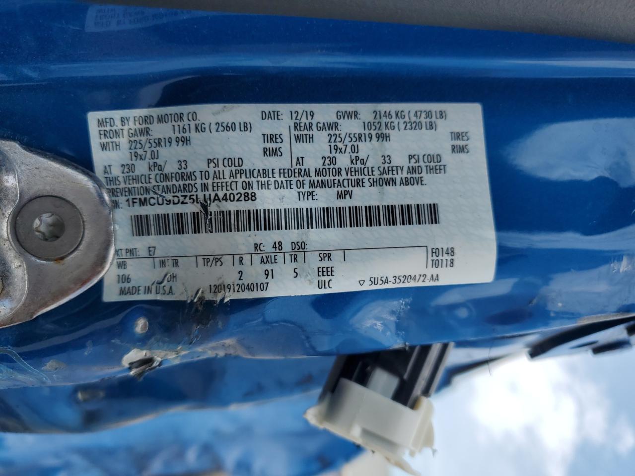 2020 Ford Escape Titanium VIN: 1FMCU9DZ5LUA40288 Lot: 65509645