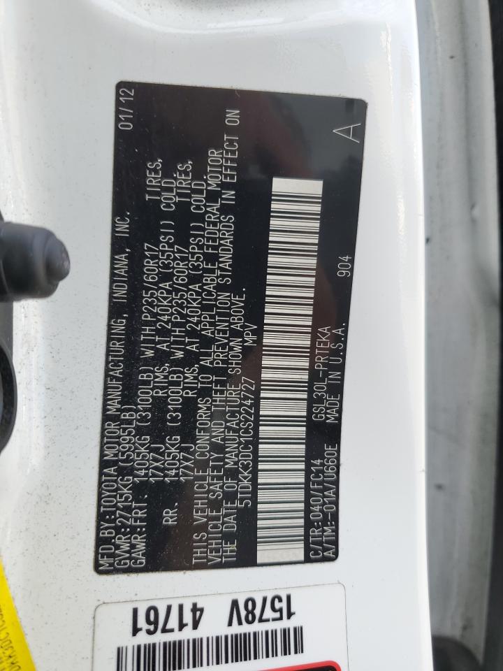 2012 Toyota Sienna Le VIN: 5TDKK3DC1CS224727 Lot: 65581685