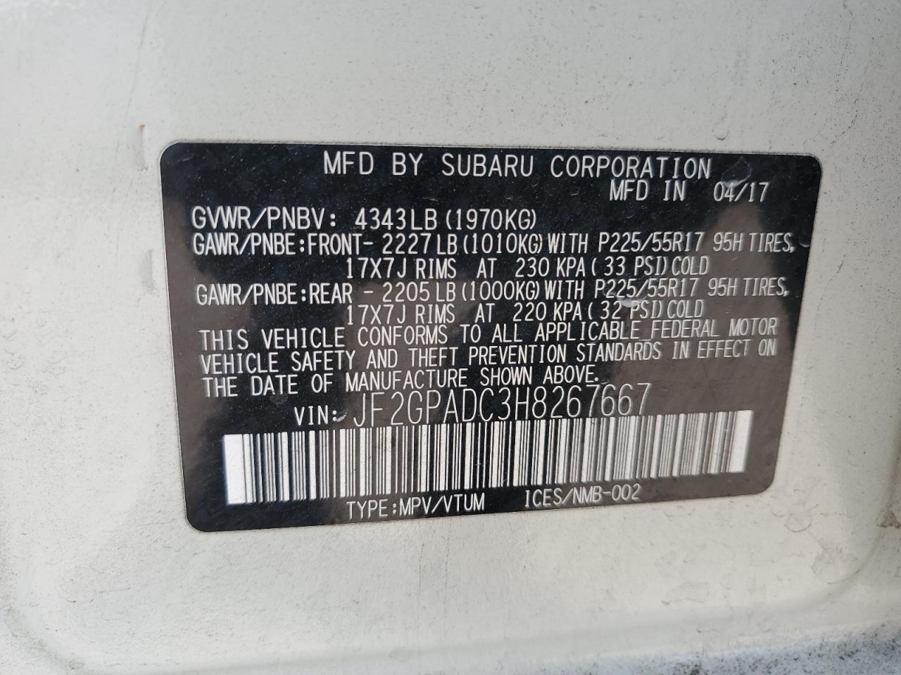 2017 Subaru Crosstrek Premium VIN: JF2GPADC3H8267667 Lot: 64468595