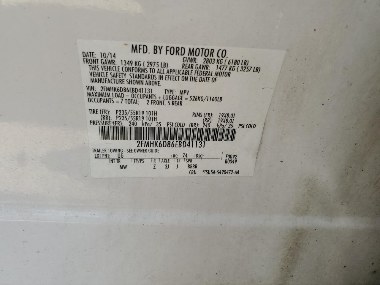 2014 Ford Flex Limited VIN: 2FMHK6D86EBD41131 Lot: 62918645
